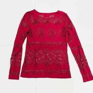 Forever 21 Cranberry Long Sleeve Cut Out Lace Top